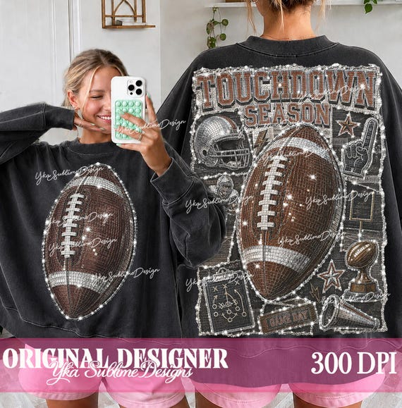 Retro Football PNG, Touchdown Season Rhinestone Png, Football Front and Back, Game Day Glitter Sequin, Vintage Football Digital Download