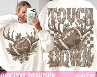 Camo Football PNG Sublimation, Touchdown Front and Back Design, Hunting Football Shirt PNG,  Trendy Football, Fall Game Day Digital Download