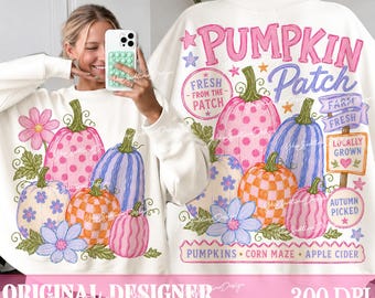 Retro Pumpkin Patch Png, Preppy Autumn Front Back Png, Trendy Fall Design, Vintage Autumn Shirt, Distressed Fall Png, Farm Fresh Pumpkin