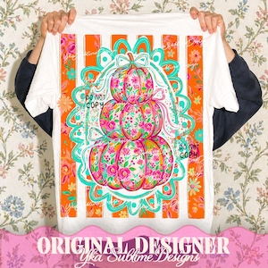 Randig blommig pumpa PNG, preppy pumpaskjorta PNG, kokett höst PNG, trendig höstdesign, pumparosett PNG, höstskjorta PNG, flickig höst PNG bild 7