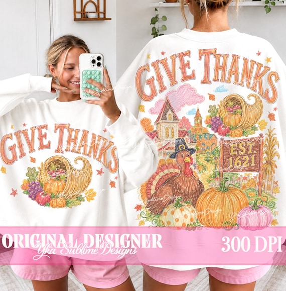 Retro Give Thanks Png, Thanksgiving Turkey Png, Vintage Fall Sublimation, Trendy Fall Design, Fall Town Png, Thanksgiving Shirt Png Design