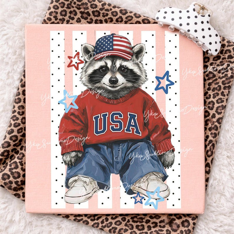 Red White and Feral PNG, Patriotic Raccoon 4th of July Design, America 250th Anniversary, Independence Day Sublimation, Retro 1776-2026 image 5