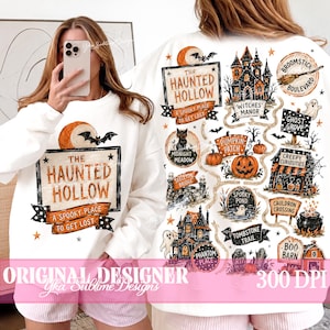 Haunted Halloweentown Map Png, Scary Halloween Shirt Png, Retro Spooky Pumpkin Png, Witchy Black Cat Design, Front and Back Sublimation
