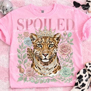 Leopardo mimado PNG, diseño de sublimación de corona de guepardo Boujee, guepardo floral preppy, gráfico de camiseta Sassy Queen, diseños PNG de moda imagen 7