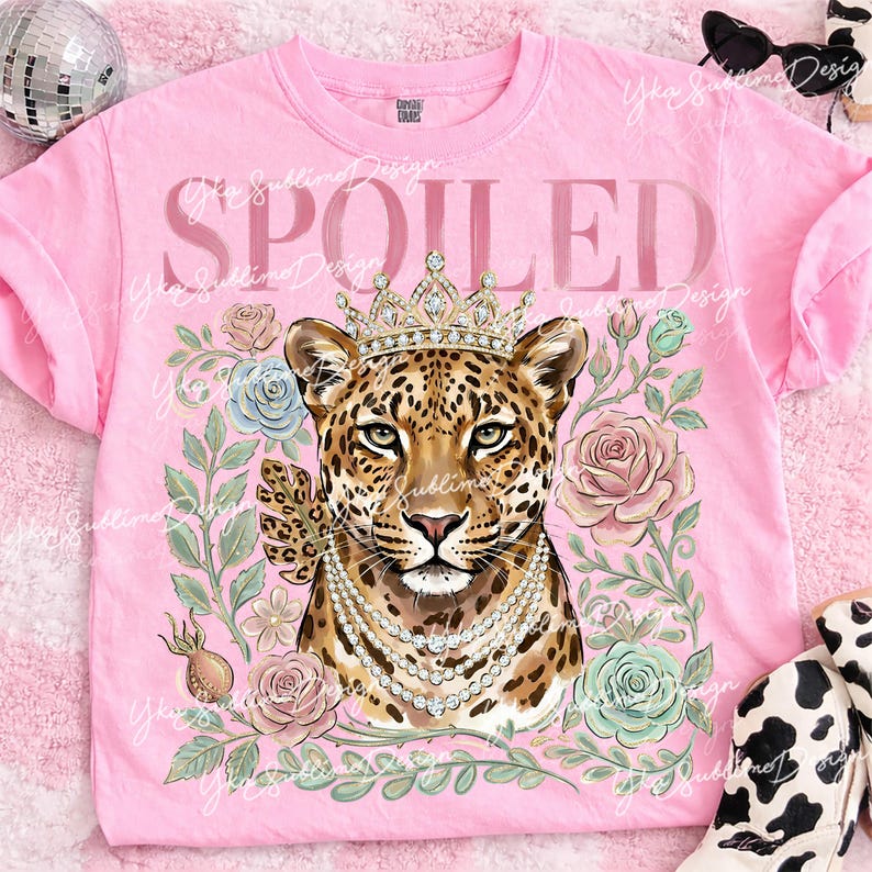 Leopardo mimado PNG, diseño de sublimación de corona de guepardo Boujee, guepardo floral preppy, gráfico de camiseta Sassy Queen, diseños PNG de moda imagen 7