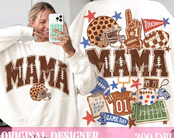 Doodle Football Mama PNG, Trendy Game Day Football Mom Shirt Png, Front and Back Png, Preppy Football Season Png, Vintage Football Png