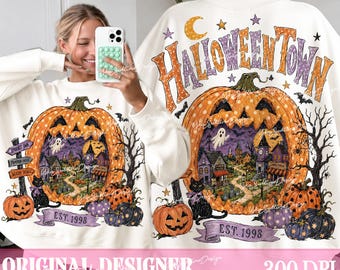 Vintage Halloweentown Bundle PNG, Trendy Pumpkin Shirt Design, Haunted Pumpkin, Retro Spooky Season Sublimation, Fall Halloween Graphic Png