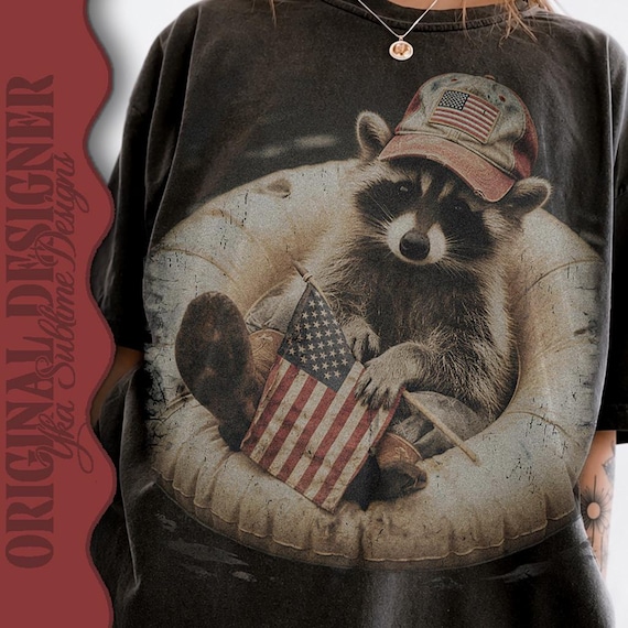 Patriotic Raccoon PNG, USA 250th Anniversary, Vintage Usa Raccoon, American Flag Raccoon PNG, Patriotic Shirt Design, Independence Day 2026