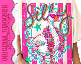 Silly Goose PNG, Coquette Goose PNG, Preppy Goose PNG, Neon Girly Summer Sublimation Design, Colorful Summer Goose, Trendy Boutique Png