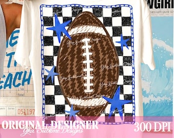 Checkered Football PNG, Trending Stripes Football Design, Retro Game Day Png, Trendy Football, Touchdown Png, Football Season Sublimation