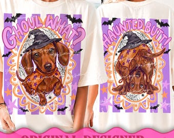 Ghoul What Haunted Butt PNG, Preppy Halloween Dachshund Shirt, Funny Dachshund Halloween, Weiner Dog Halloween PNG, Front Back Png