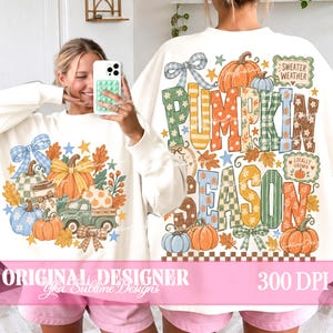 Coquette Pumpkin Season PNG, Fall Front and Back Sublimation Design, Vintage Truck Pumpkin Patch Shirt, Preppy Coquette Autumn Bow Download