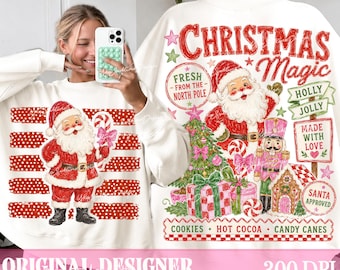 Retro Santa Claus PNG, Striped Vintage Christmas Png, Christmas Shirt Designs, Front and Back Png, North Pole Png, Digital Download
