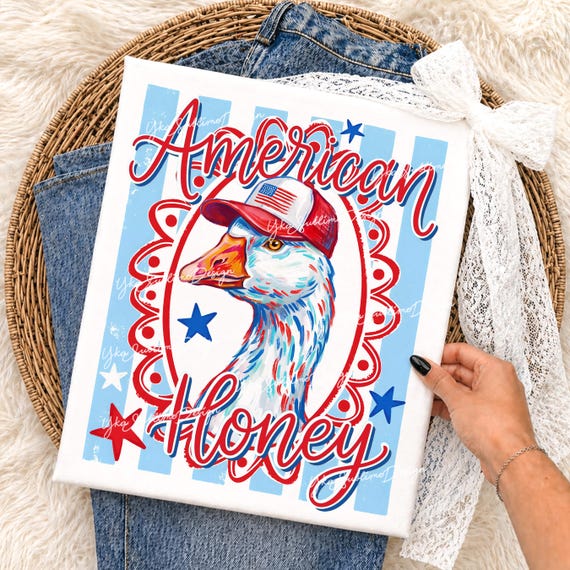 Preppy Patriotic Goose Png, American Honey PNG, Usa 250th Anniversary Shirt Doodle Design, Trending Stripes Png, Girly Png, Boutique Png