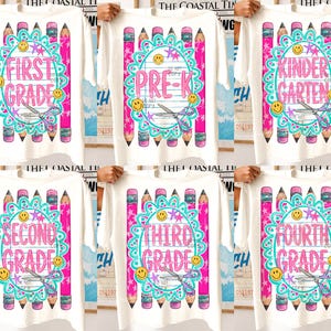 Preppy Back To School Png Bundle, Striped School Set PNG, Pre-K To Fourth Grade Design, Back To School Png, First Day Of School Png