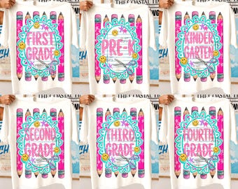 Preppy Back To School Png Bundle, Striped School Set PNG, Pre-K To Fourth Grade Design, Back To School Png, First Day Of School Png