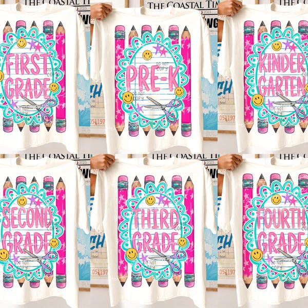 Preppy Back To School Png Bundle, Striped School Set PNG, Pre-K To Fourth Grade Design, Back To School Png, First Day Of School Png