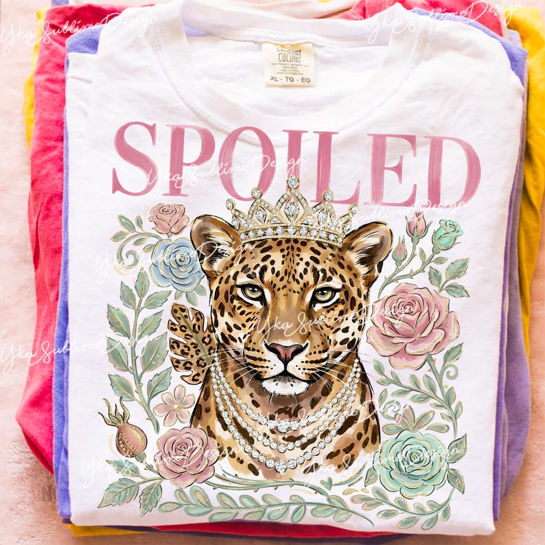 Leopardo mimado PNG, diseño de sublimación de corona de guepardo Boujee, guepardo floral preppy, gráfico de camiseta Sassy Queen, diseños PNG de moda imagen 6