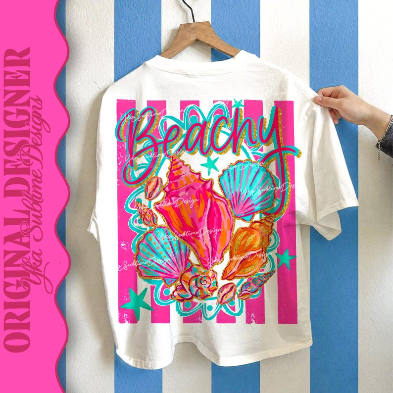 Preppy Beachy png, girly zomer kust png, zomer kleurrijk shirt doodle ontwerp, trending strepen png, BeachVibes png, boetiek png afbeelding 6