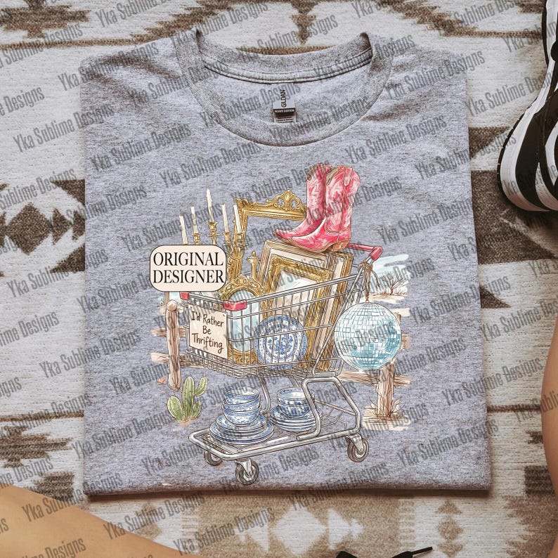 I’d Rather Be Thrifting PNG, Preppy Thrift Cart Quote Design, Western Png, Vintage Shopping Lover Sublimation, Retro Resale Digital Download image 10