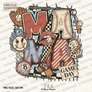 Collage de mamá de béisbol preppy PNG, Béisbol de moda para el día del juego PNG, Clipart de lazo de béisbol lindo, Mamá de béisbol PNG, Deportes preppy vintage