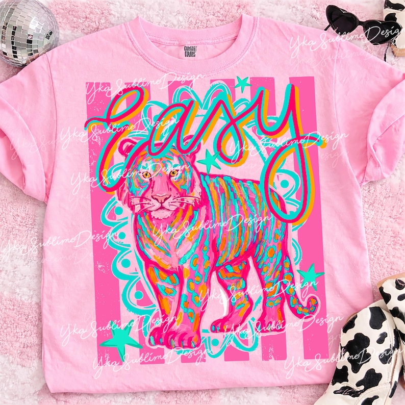 Preppy Easy Tiger Png, Funny Sarcastic PNG, Snarky Colorful Shirt Doodle Design, Trending Stripes Png, Girly Png, Boutique Png image 4
