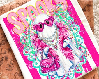 Preppy Spooky Ghost PNG, Glam Ghost Halloween Shirt, Hand Drawn Ghost PNG, Trendy Halloween Shirt PNG, Cute Halloween Ghost, Funny Ghost Png