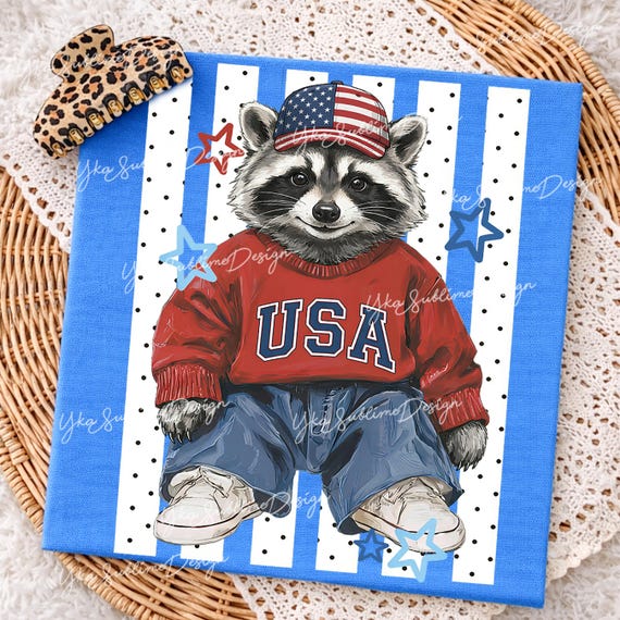 Red White and Feral PNG, Patriotic Raccoon 4th of July Design, America 250th Anniversary, Independence Day Sublimation, Retro 1776-2026