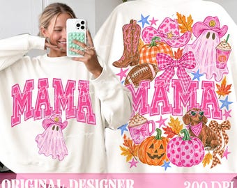 Trendy Fall Mama PNG, Pink Western Coquette Fall Design Png, Cowgirl Ghost Png, Front and Back Png, Vintage Autumn Shirt, Digital Download