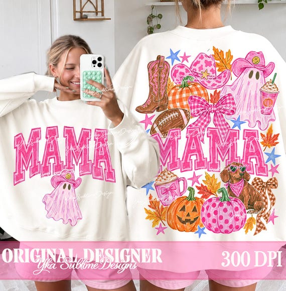 Trendy Fall Mama PNG, Pink Western Coquette Fall Design Png, Cowgirl Ghost Png, Front and Back Png, Vintage Autumn Shirt, Digital Download