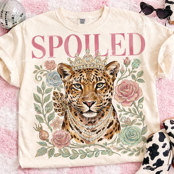 Spoiled Leopard PNG, Boujee Cheetah Crown Sublimation Design, Preppy Floral Cheetah, Sassy Queen T-Shirt Graphic, Trendy Png Designs