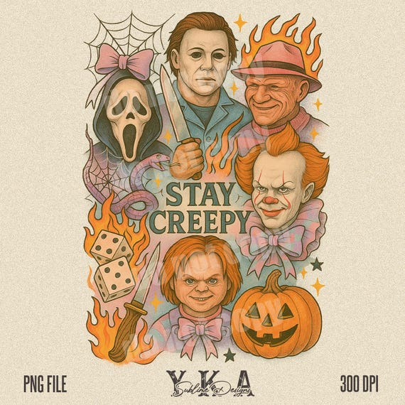 Vintage Halloween Characters Png, Halloween 2025 Png, Retro Halloween Png, Horror Movie Png, Scary Movie Png, Trendy Halloween Sublimation