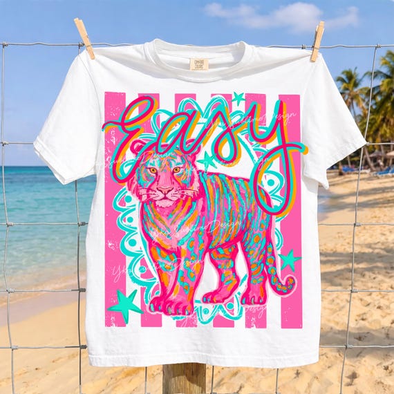 Preppy Easy Tiger Png, Funny Sarcastic PNG, Snarky Colorful Shirt Doodle Design, Trending Stripes Png, Girly Png, Boutique Png