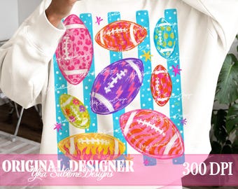Preppy Stripes Football PNG, Girly Football Design, Football Polka Dots Png, Coquette Football, Game Day Png, Touchdown Football Sublimation