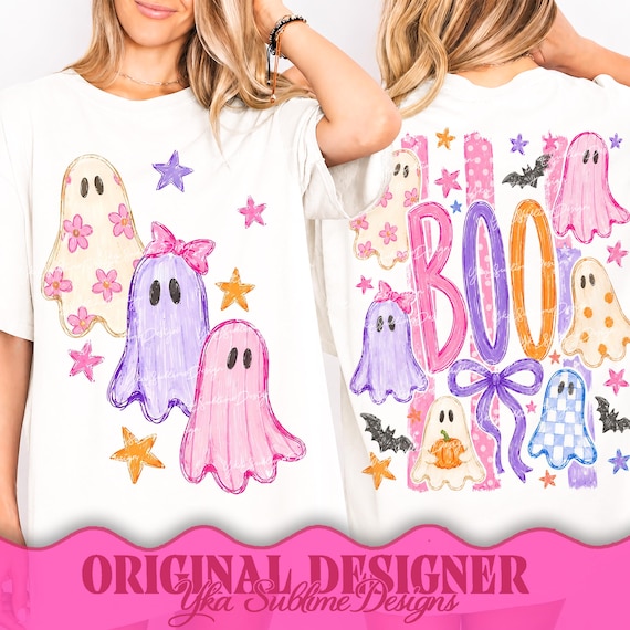 Boo Ghost Striped PNG, Coquette Halloween PNG, Trendy Ghost Shirt Design, Preppy Halloween Sublimation PNG, Cute Spooky Season Graphic