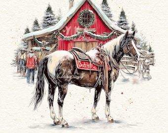 Hand Drawn Christmas Horse PNG, Western Holiday Sublimations, Western Designs Png, Country Christmas Shirt Design, Sublimation Download