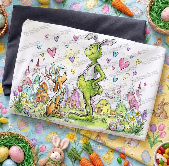 Easter Grinc Hand-Painted PNG, Easter Bunny png, Funny Easter Shirt png, Preppy Easter png, Hand Drawn Easter Bunny Shirt Sublimation