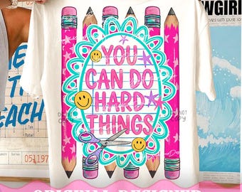 Preppy You Can Do Hard Things PNG, Trendy Back to School Png, Teacher Gift PNG, School Grade Png, Striped School Design, Colorful School Png