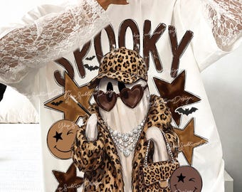 Preppy Spooky Ghost PNG, Leopard Print Halloween Png, Trending Fall Png, Sassy Ghost Halloween Clipart, Glam Ghost PNG, Ghost Shirt Design