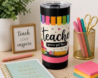Lehrer-Kunstbecher mit Bleistift, 590 ml | Reisebecher „Du schaffst das, Lehrer!“