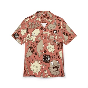 Funky Sea Monster Hawaiian Shirt, Weirdcore Cartoon Art, Unisex