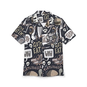 Gothic Burger Aloha Shirt,Skull Print, Dark Humor Streetwear