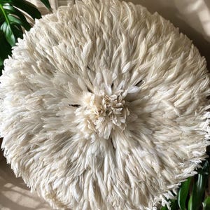 White Feather Juju Hat: Handmade African Boho Wall Decor