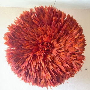 Handmade Rust Juju Hat: Terracotta African Feather Wall Decor