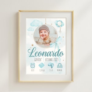Personalized baby birth poster with photo. Birth gift idea. Digital print for baby&#39;s bedroom. Various colors.