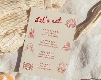 Modelo de cardápio de casamento desenhado à mão: design criativo do Canva (download digital)