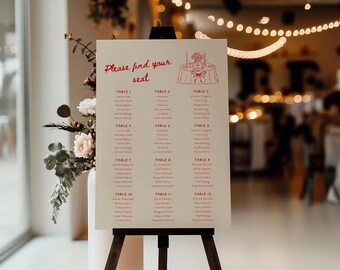 Whimsical Wedding Seating Chart Template: Hand-Drawn French Style (Canva Editable, Instant Download)