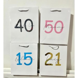 Personalised Birthday Luxury Gift Bag, Age & Name, Various Colours, 18th 21st 30th 50th 60th Present, Gift Bag For Him, For Her, Present
