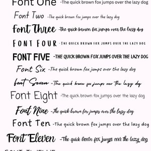 K&ouml;nnte beinhalten: Auf wei&szlig;em Hintergrund werden 13 verschiedene Schriftarten mit dem Satz "The quick brown fox jumps over the lazy dog" in Schwarz gezeigt. Oben befindet sich ein goldenes Kronenlogo mit der Aufschrift "KINGS CRAFTS".