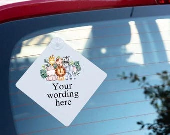 Personalisiertes Autoschild, Baby an Bord, Kinder an Bord, Autoschild für Kinder, personalisiertes Autoschild, Autofensterschild mit Wunschtext, Tiere